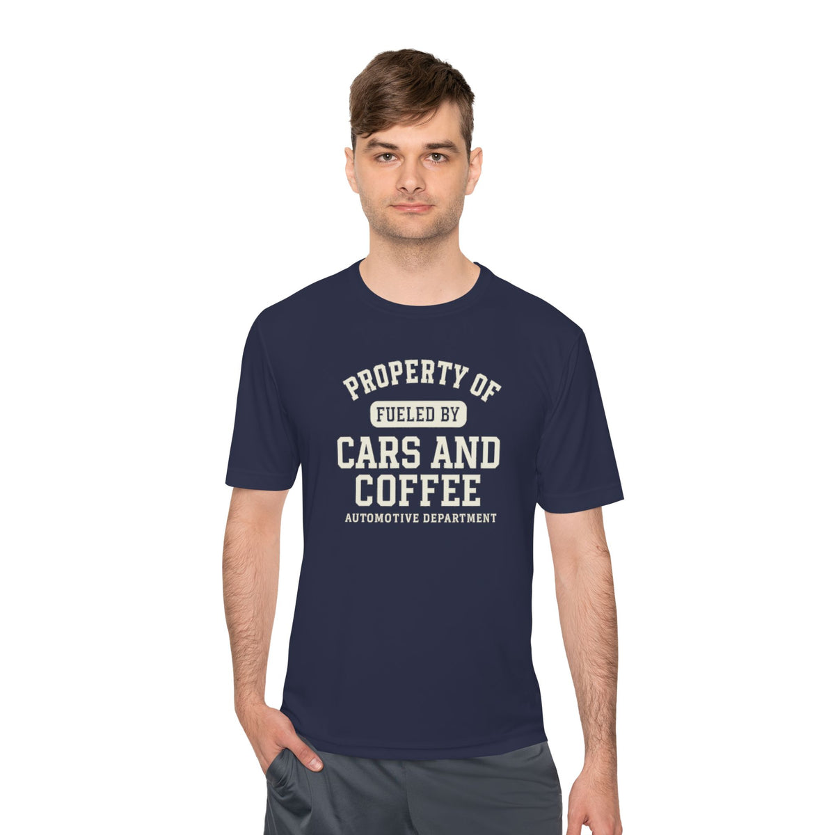 Moisture Wicking Tee - Property of Fueled by Cars and Coffee for Enthusiasts