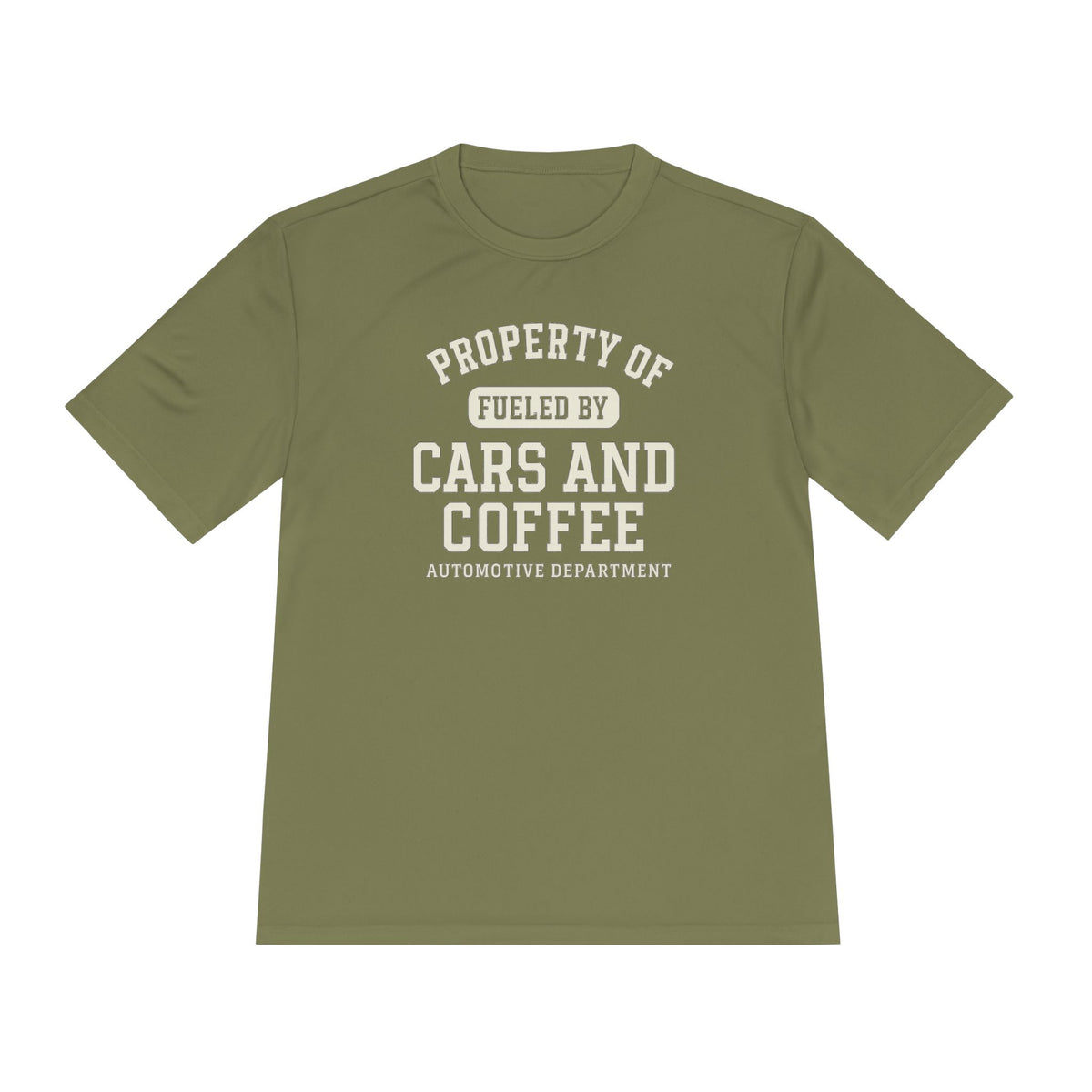 Moisture Wicking Tee - Property of Fueled by Cars and Coffee for Enthusiasts