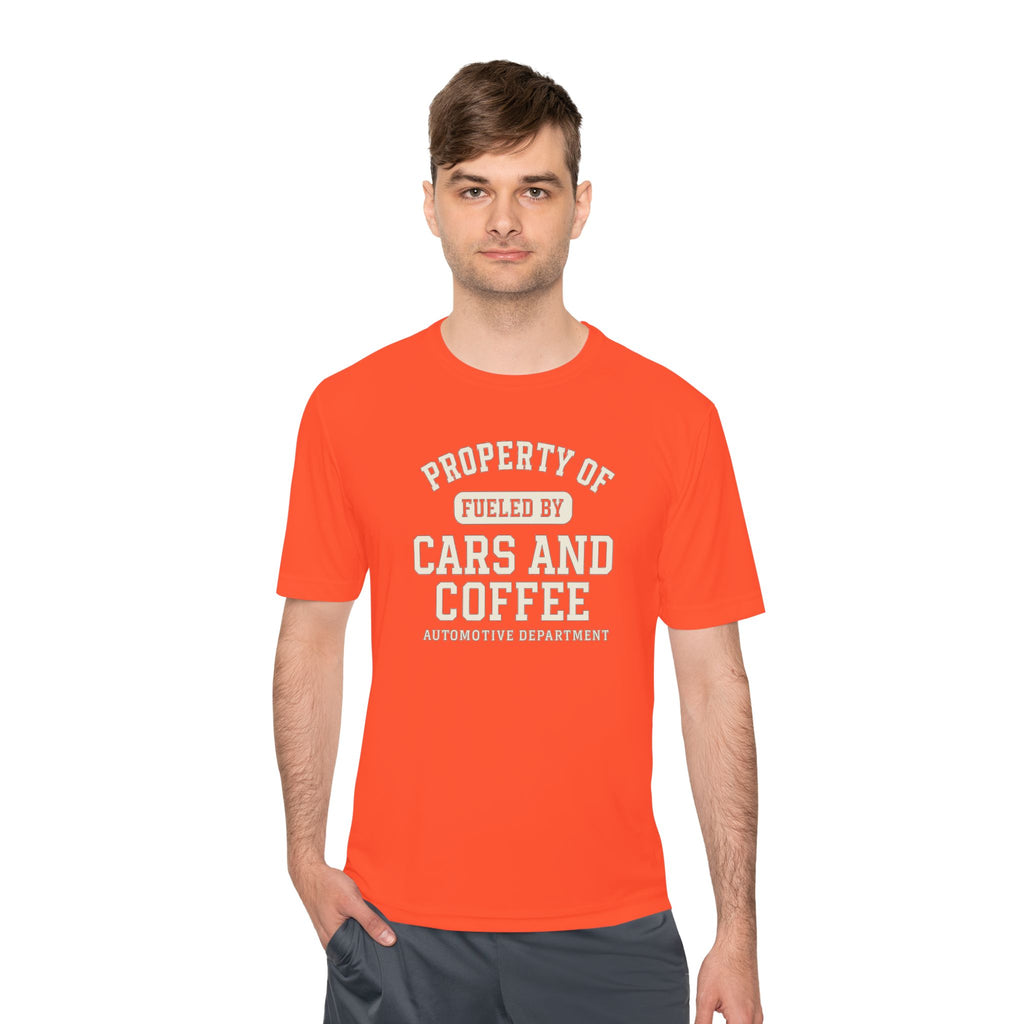 Moisture Wicking Tee - Property of Fueled by Cars and Coffee for Enthusiasts