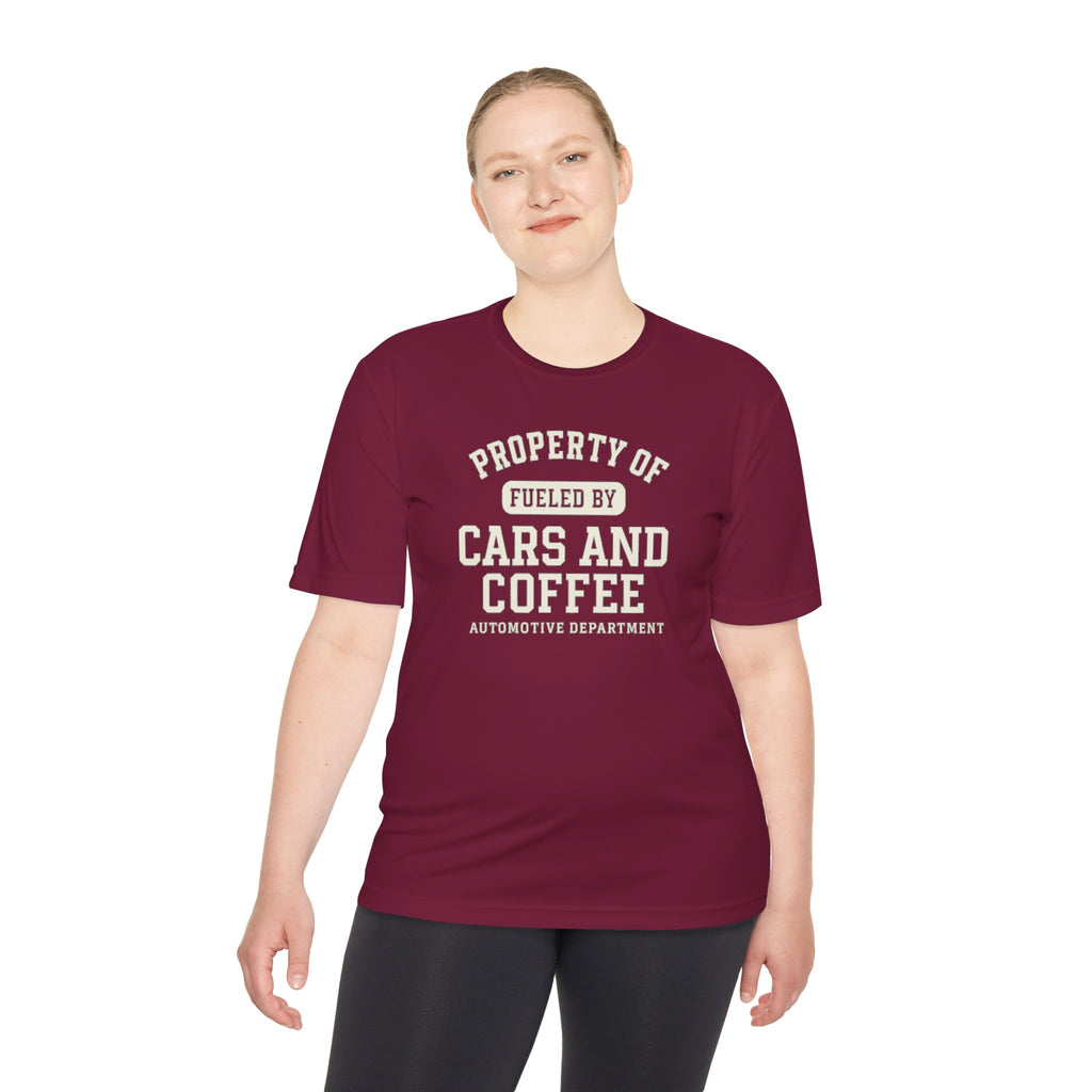 Moisture Wicking Tee - Property of Fueled by Cars and Coffee for Enthusiasts