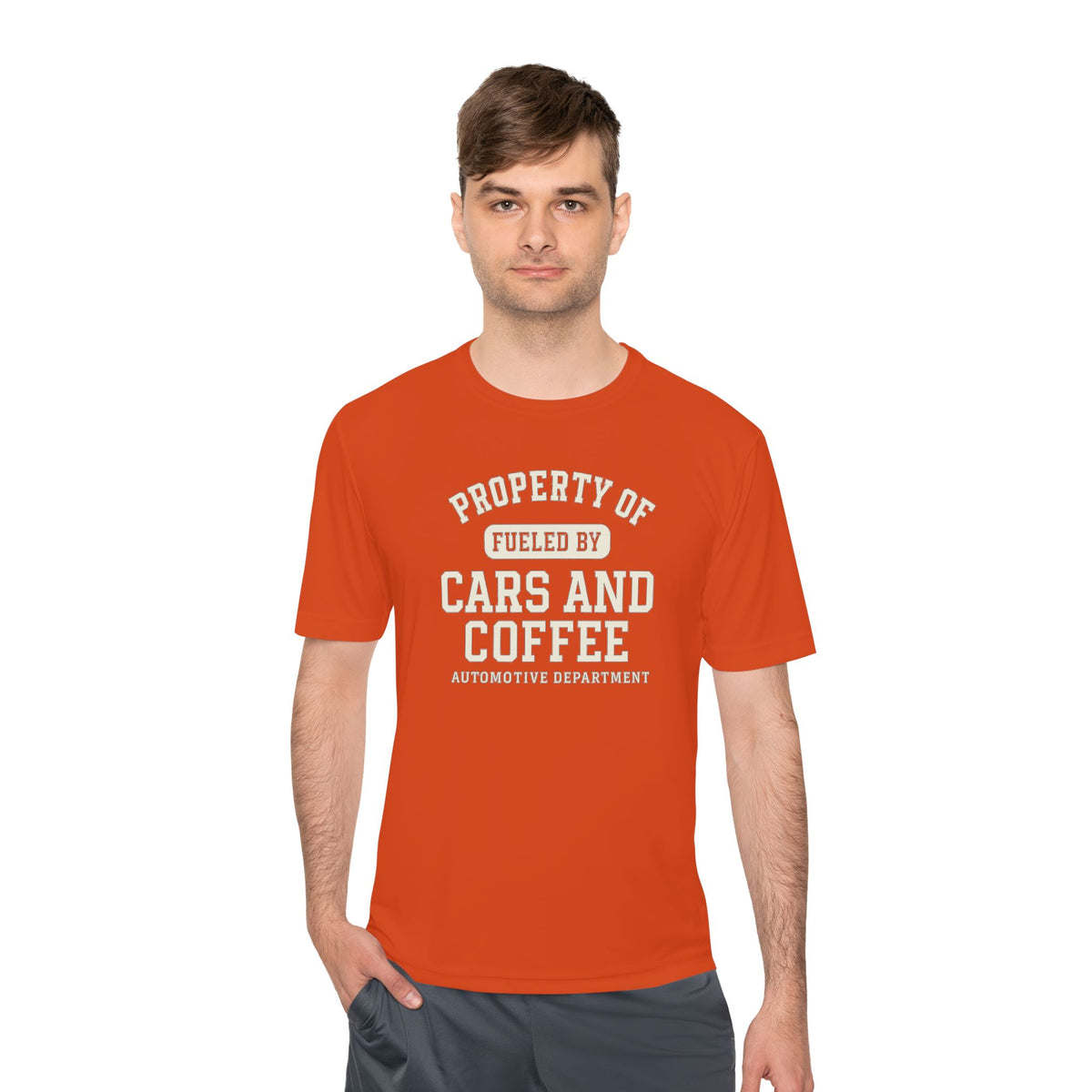 Moisture Wicking Tee - Property of Fueled by Cars and Coffee for Enthusiasts