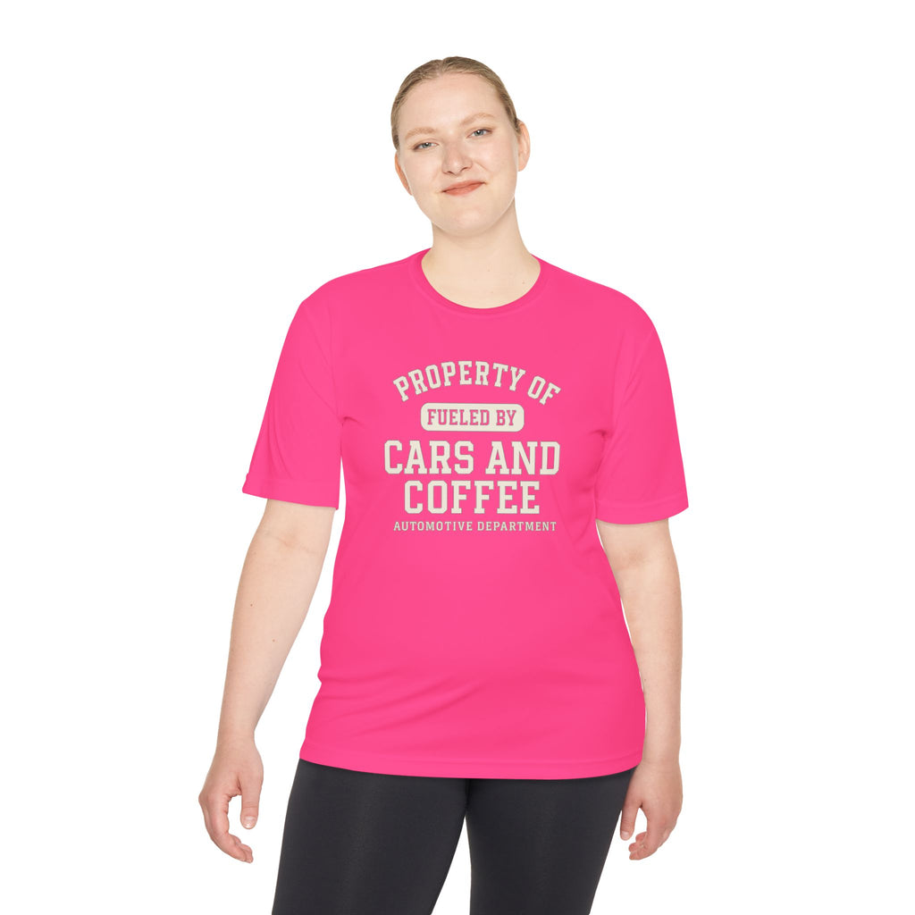 Moisture Wicking Tee - Property of Fueled by Cars and Coffee for Enthusiasts