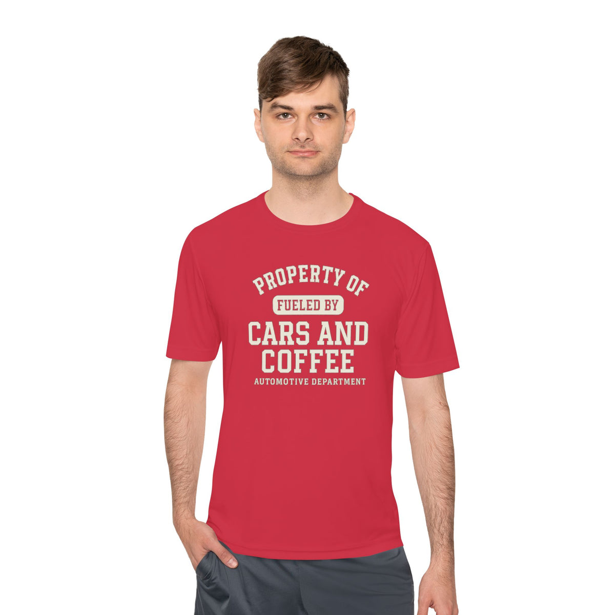 Moisture Wicking Tee - Property of Fueled by Cars and Coffee for Enthusiasts