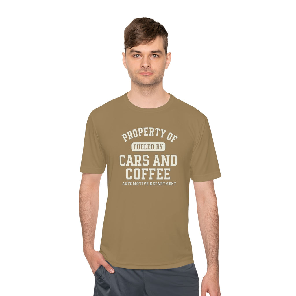 Moisture Wicking Tee - Property of Fueled by Cars and Coffee for Enthusiasts
