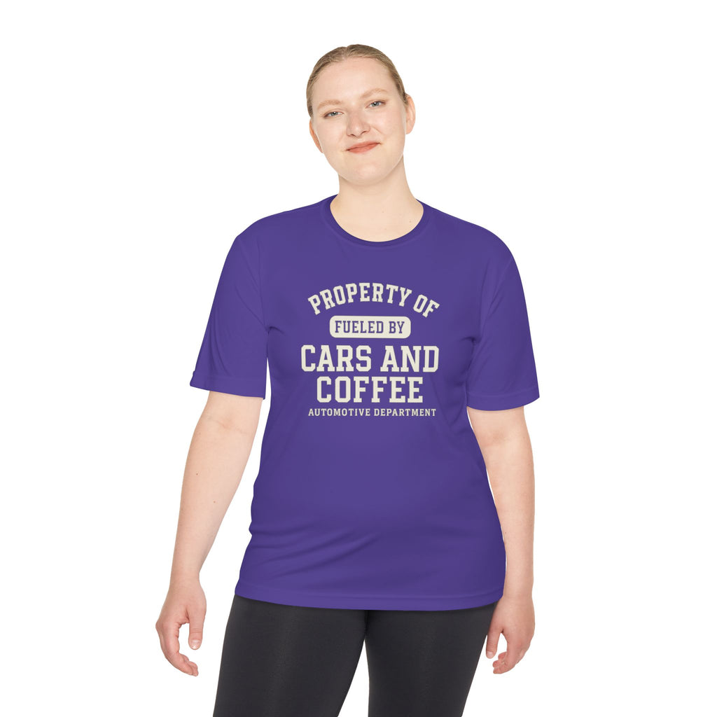 Moisture Wicking Tee - Property of Fueled by Cars and Coffee for Enthusiasts