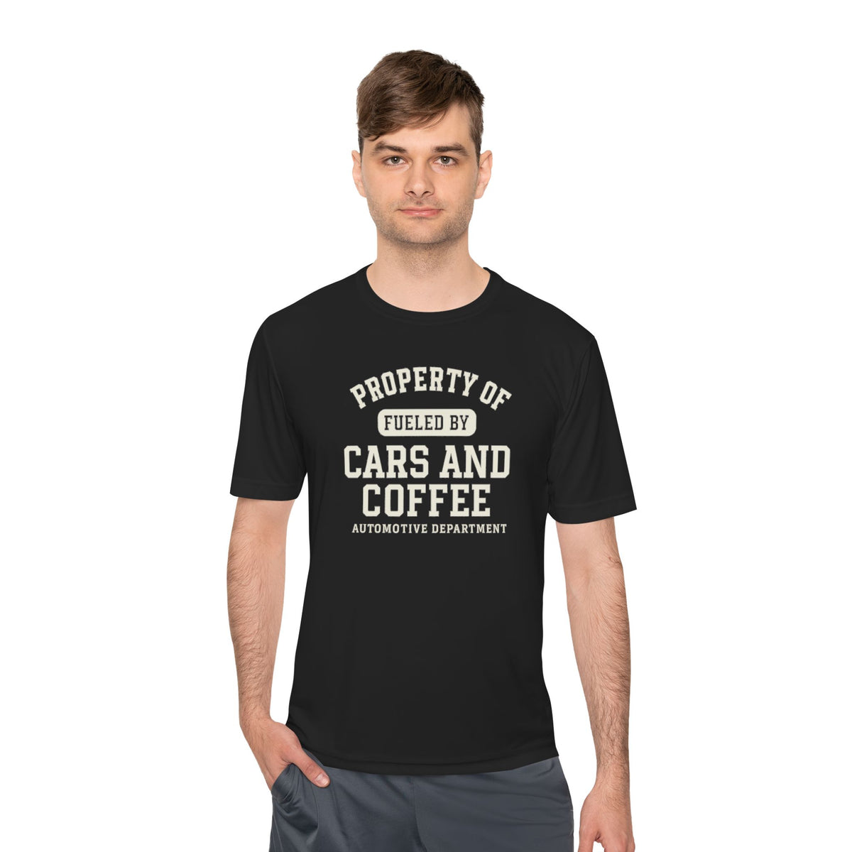 Moisture Wicking Tee - Property of Fueled by Cars and Coffee for Enthusiasts