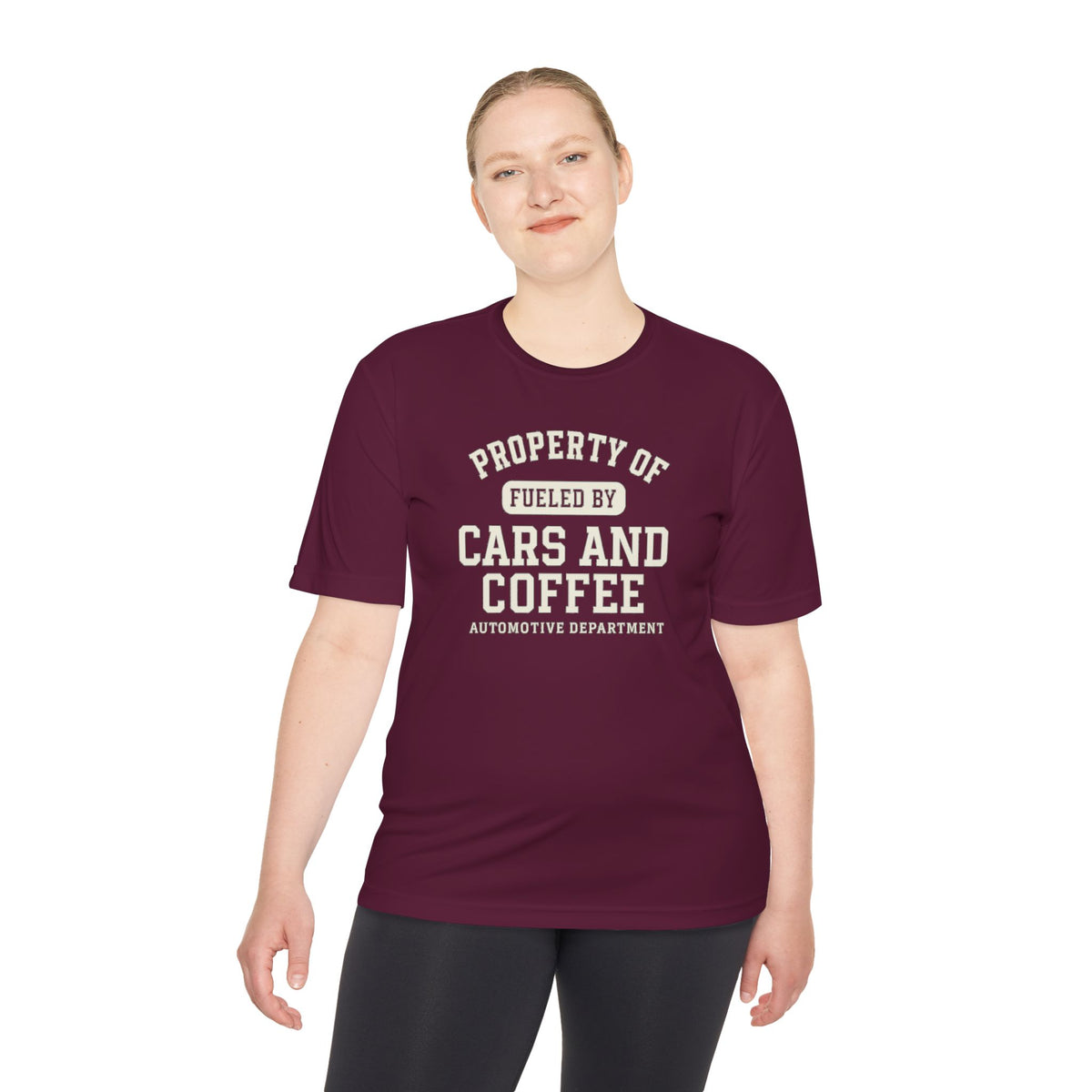 Moisture Wicking Tee - Property of Fueled by Cars and Coffee for Enthusiasts