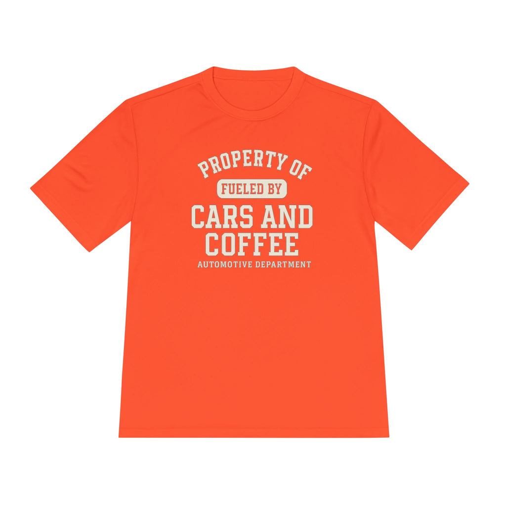 Moisture Wicking Tee - Property of Fueled by Cars and Coffee for Enthusiasts