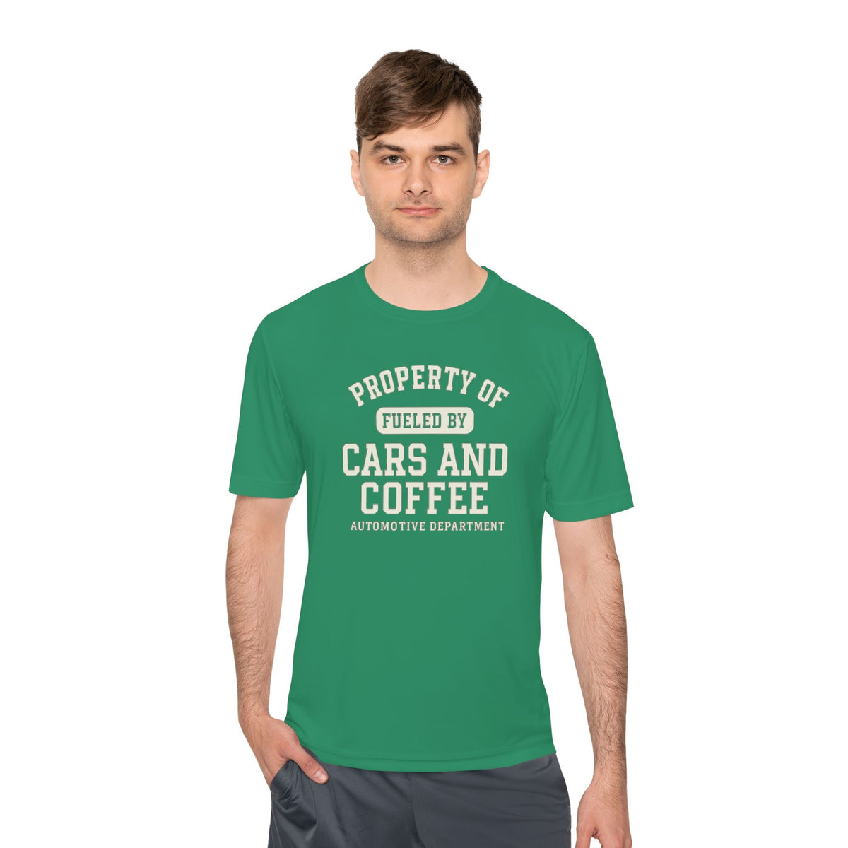 Moisture Wicking Tee - Property of Fueled by Cars and Coffee for Enthusiasts
