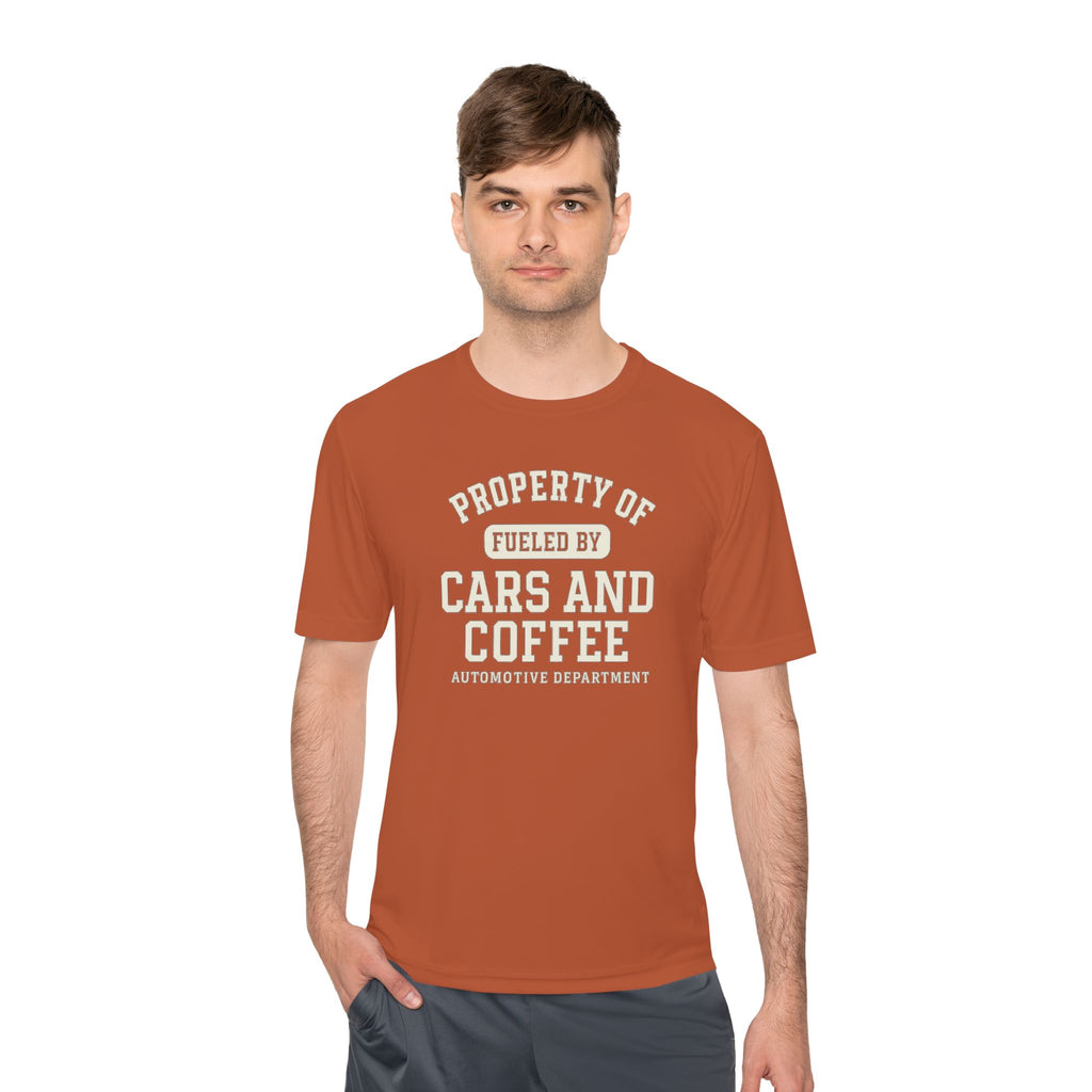 Moisture Wicking Tee - Property of Fueled by Cars and Coffee for Enthusiasts