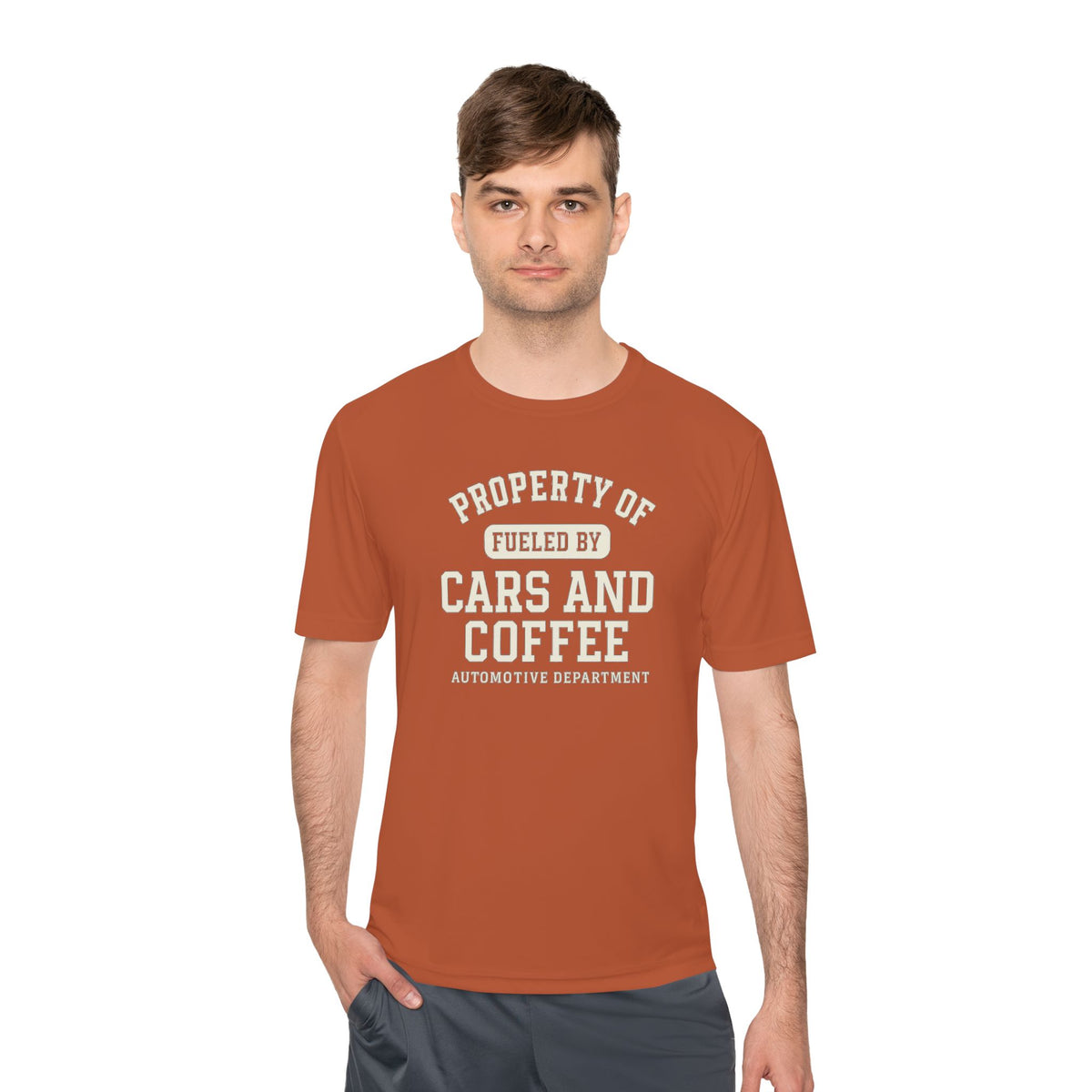 Moisture Wicking Tee - Property of Fueled by Cars and Coffee for Enthusiasts