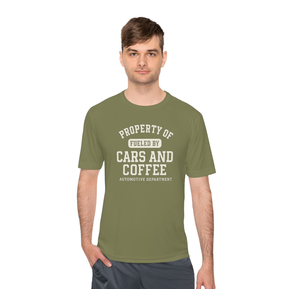 Moisture Wicking Tee - Property of Fueled by Cars and Coffee for Enthusiasts