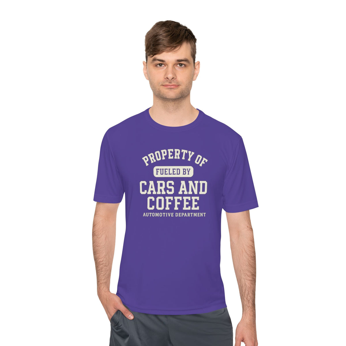 Moisture Wicking Tee - Property of Fueled by Cars and Coffee for Enthusiasts